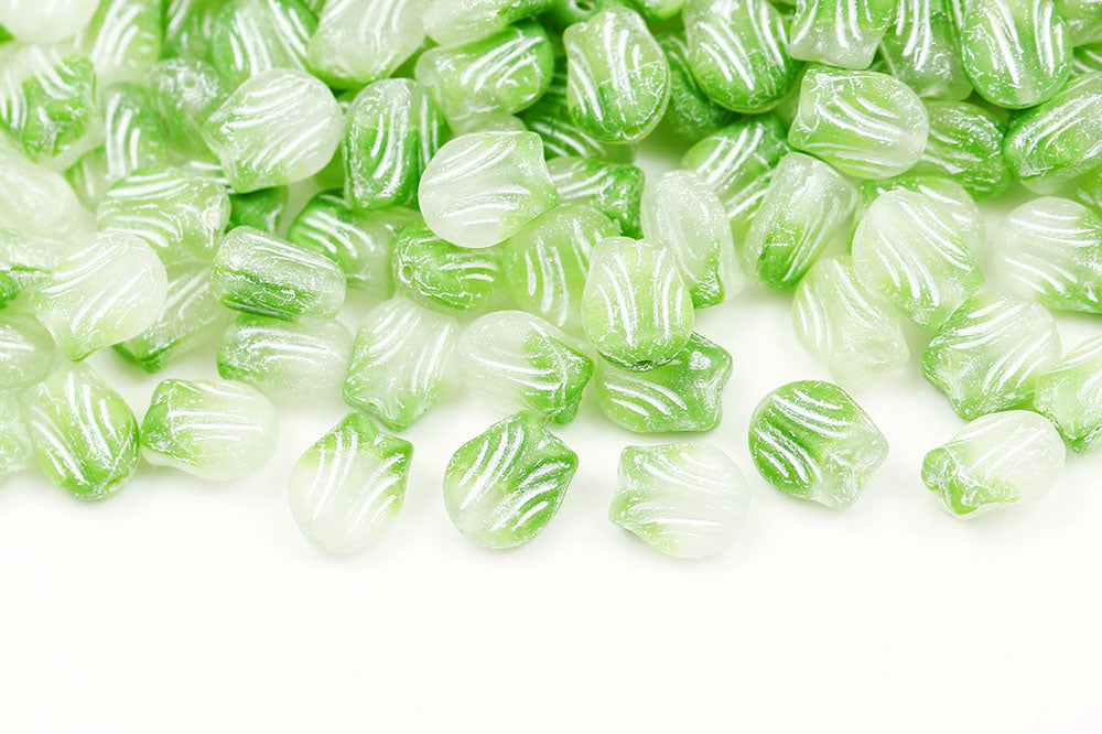 Tulip 9×7mm Crystal Green Mixed Matt With White 1-Hole Czech Beads