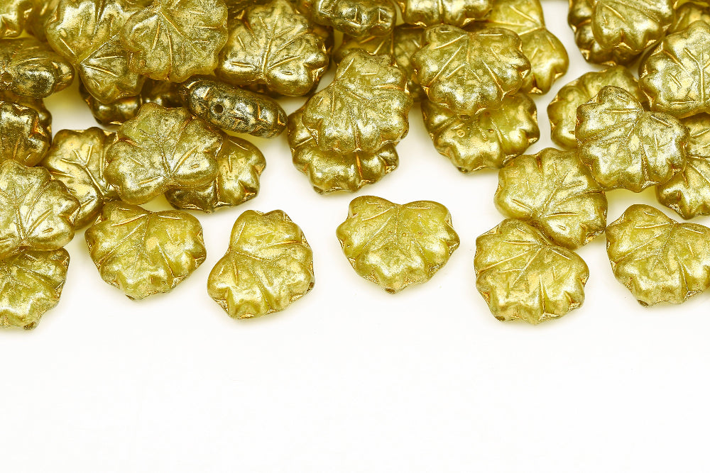 Grape Leaves 13×11mm Olivine With Gold Speckle 1-Hole Czech Beads
