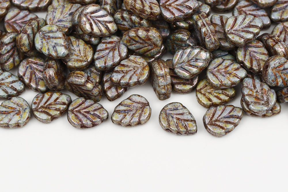 Leaves 10×8mm Alabaster Travertin Mottled Colors 1-Hole Czech Beads