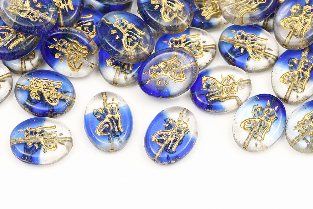 Cat 16×12mm Crystal Sapphire Mixed With Gold 1-Hole Czech Beads