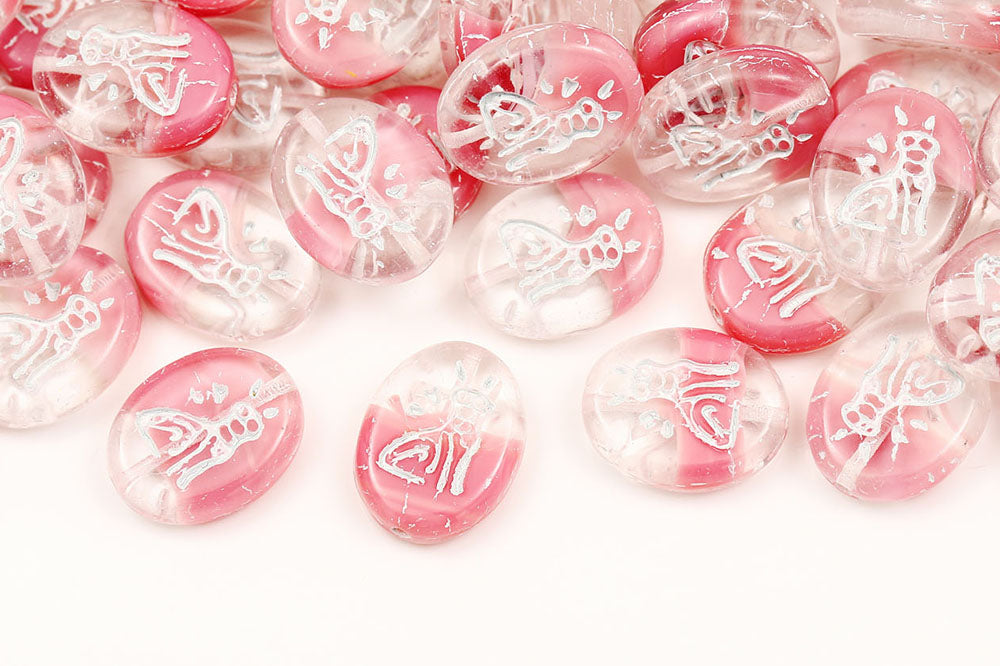 Cat 16×12mm Crystal Pink Mixed With White 1-Hole Czech Beads
