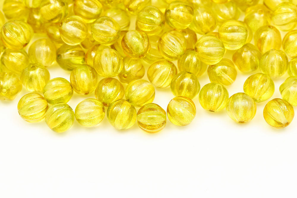 Melon 8mm Crystal Frozen Green Yellow Czech Beads