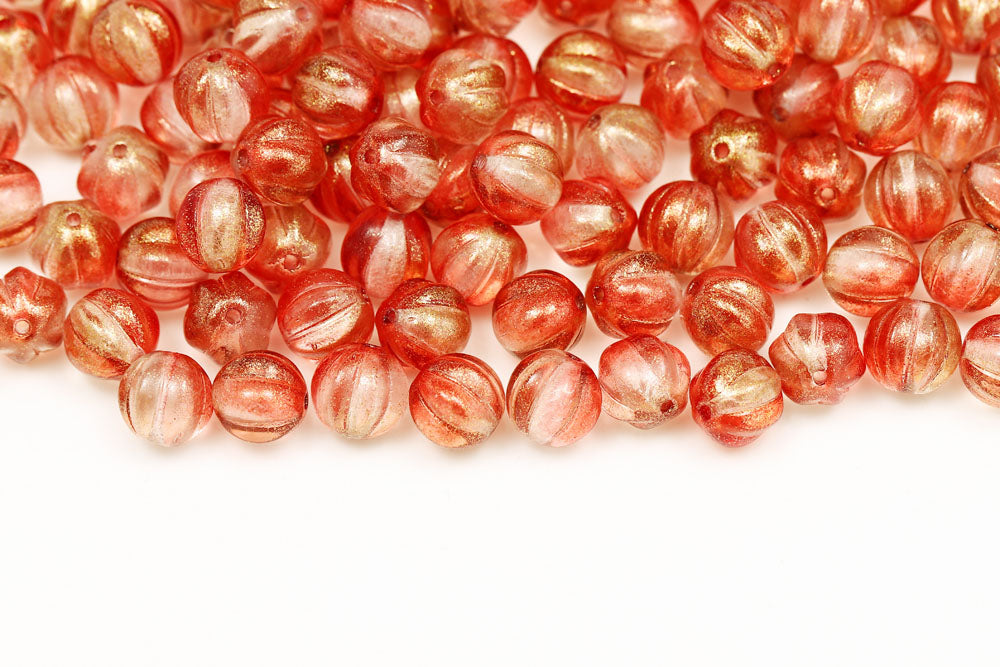 Melon 6mm Crystal Frozen Padparadscha Czech Beads