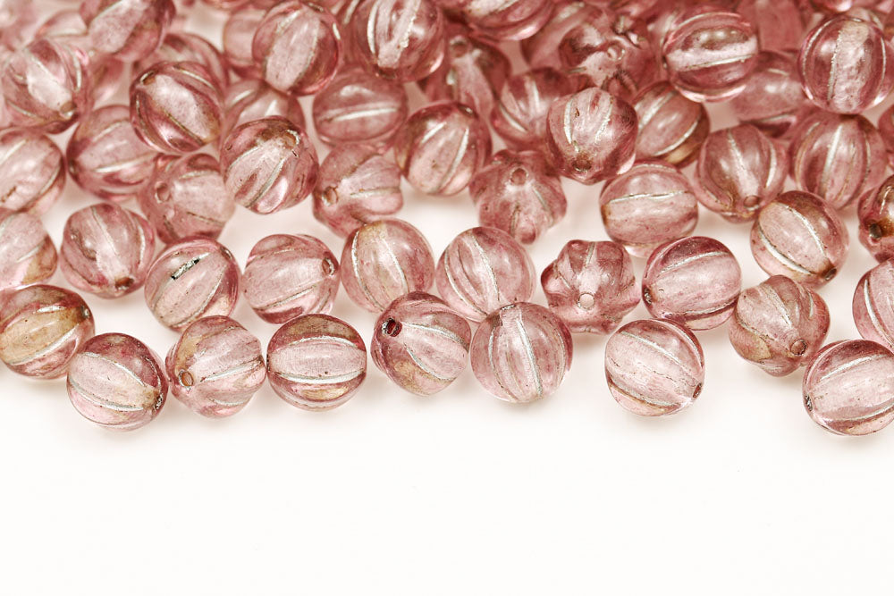 Melon 8mm Crystal Fuchsia Finish With Silver Czech Beads