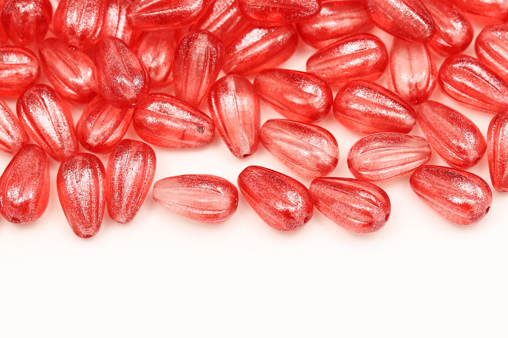 Melon Drops 13×8mm Crystal Frozen Lt.Siam Czech Beads