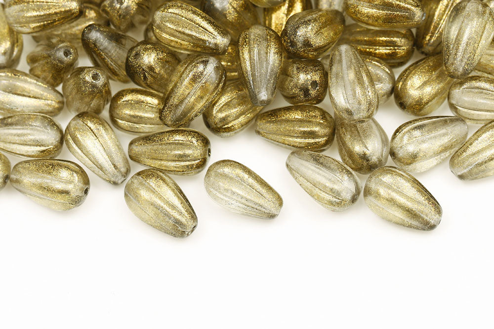 Melon Drops 13×8mm Crystal Frozen Dark Olivine Czech Beads