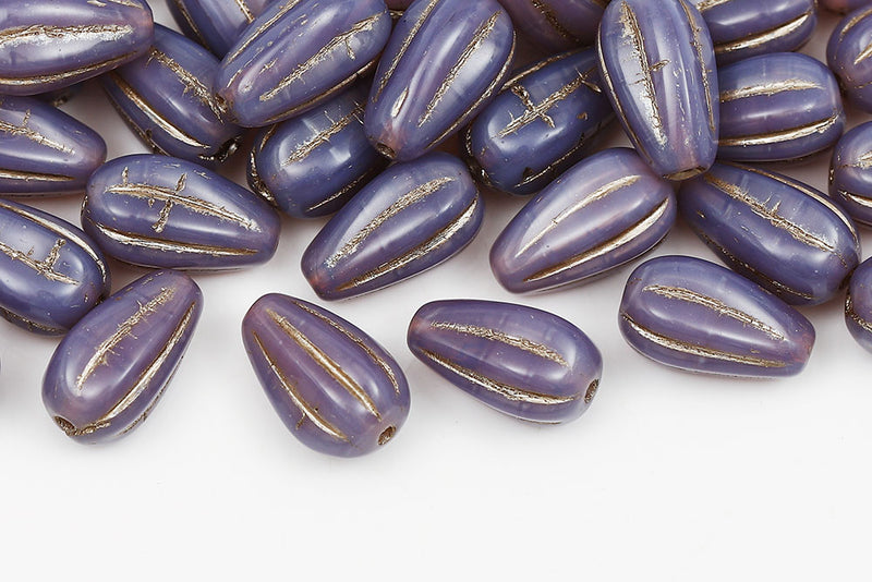 Melon Drops 13×8mm Opal Lavender With Rose Gold Czech Beads