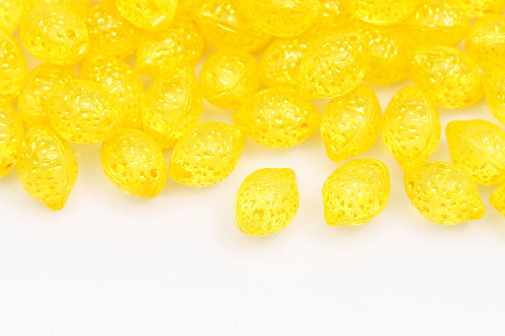 Lemon 14×10mm Citrine With Metallic Yellow 1-Hole Czech Beads
