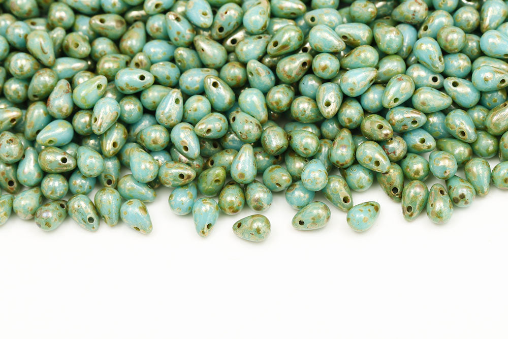 Drops 4×6mm Turquoise Blue Picasso Czech Beads