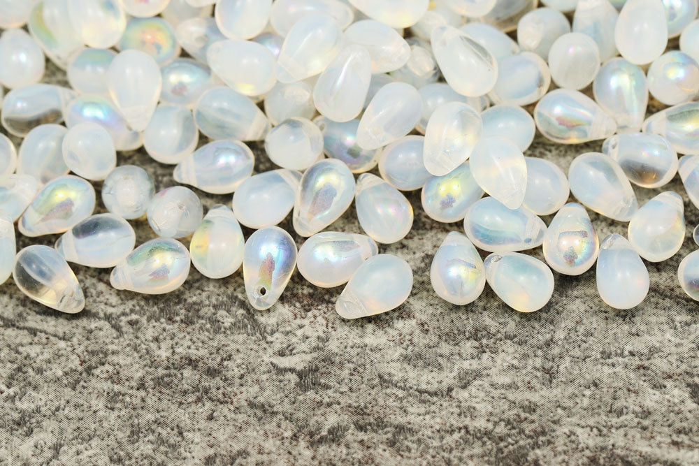 Drops 6×9mm Opal White Mixed AB Czech Beads
