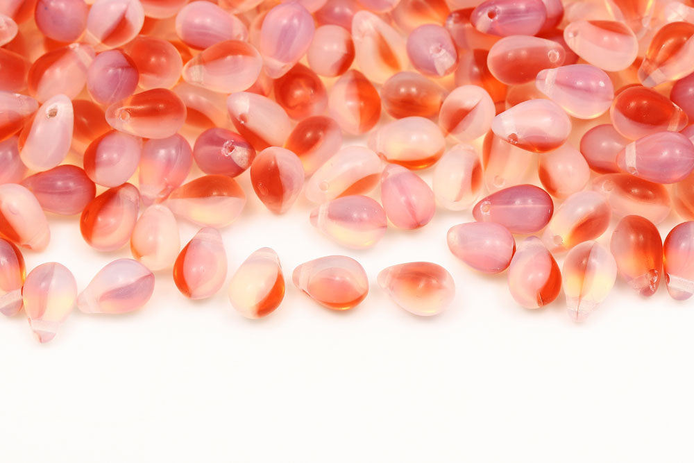 Drops 6×9mm Opal White Hyacinth Mixed Czech Beads