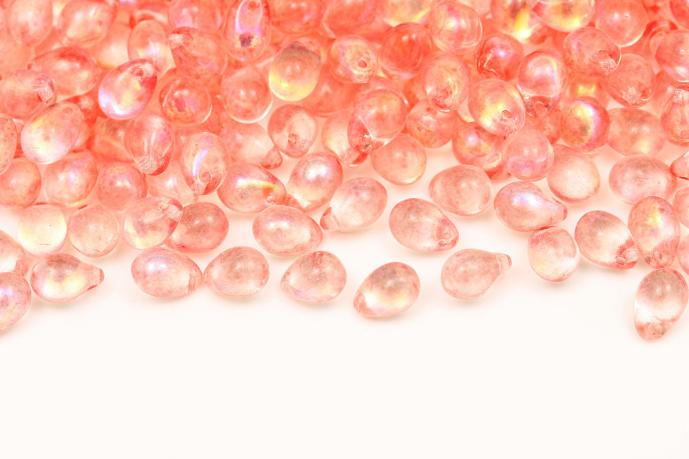Drops 5×7mm Crystal Pink AB Finish Czech Beads