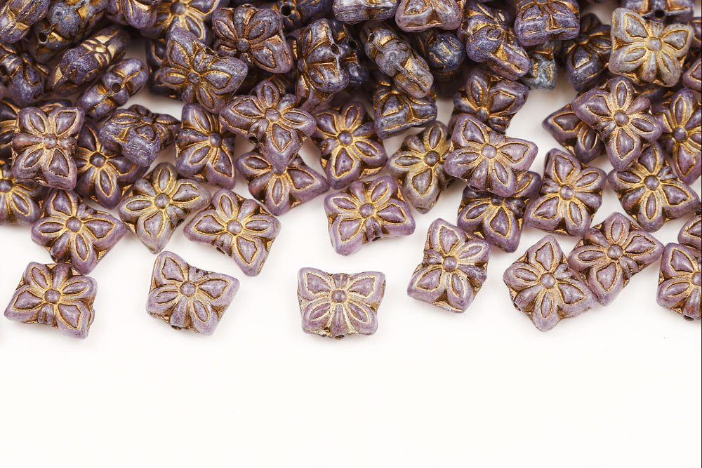 Butterfly 9×7mm Crystal Purple With Gold 1-Hole Czech Beads