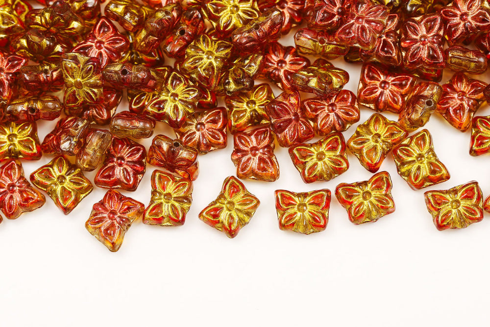 Butterfly 9×7mm Crystal Yellow Pink With Gold 1-Hole Czech Beads