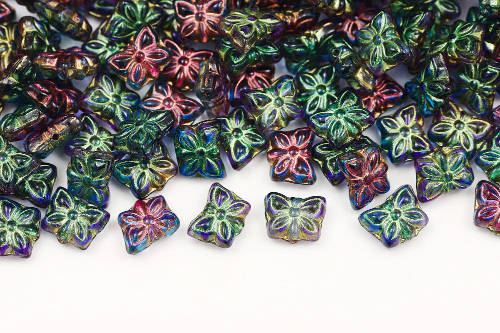Butterfly 9×7mm Crystal Purple Blue With Gold 1-Hole Czech Beads