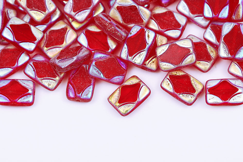 Window Rectangle 12×8mm Siam AB Full 1-Hole Czech Beads