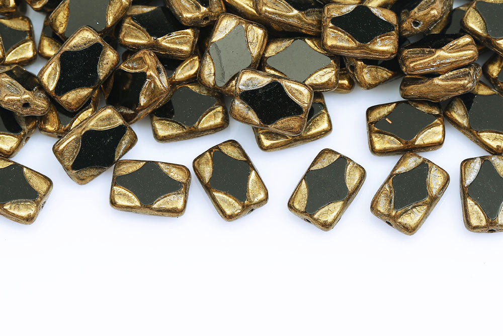 Window Rectangle 12×8mm Black Gold Bronze 1-Hole Czech Beads