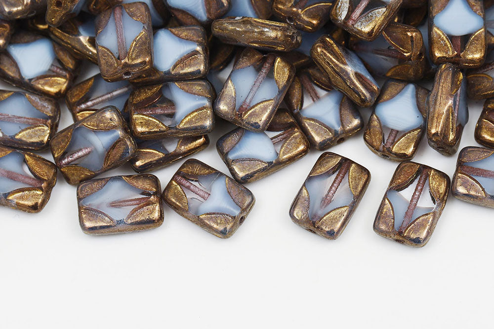Window Rectangle 12×8mm Crystal Blue Mixed Brown Luster 1-Hole Czech Beads