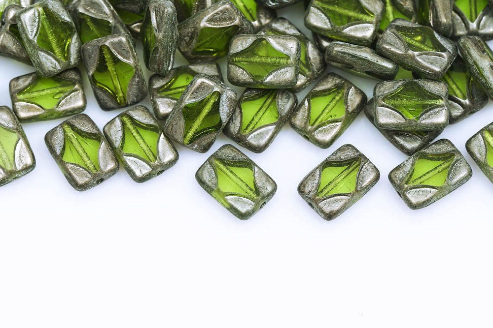 Window Rectangle 12×8mm Olivine Tin Finish  1-Hole Czech Beads