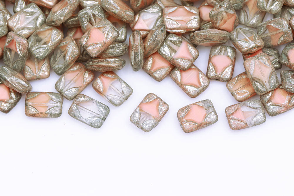 Window Rectangle 12×8mm Crystal Pink Mixed Silver Finish 1-Hole Czech Beads