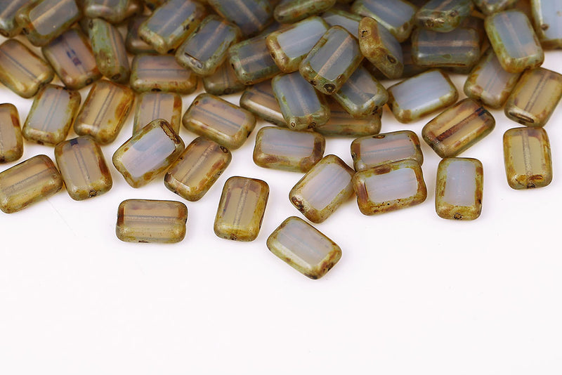 Rectangle 12×8mm Opal Purple Travertin 1-Hole Czech Beads