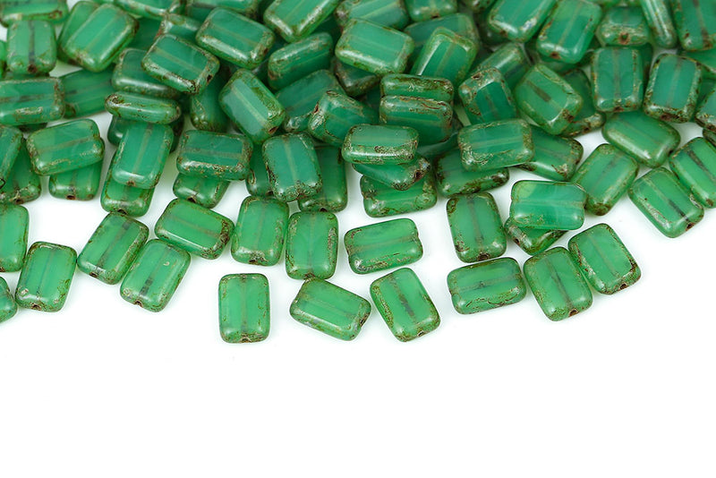 Rectangle 12×8mm Jade Travertin 1-Hole Czech Beads