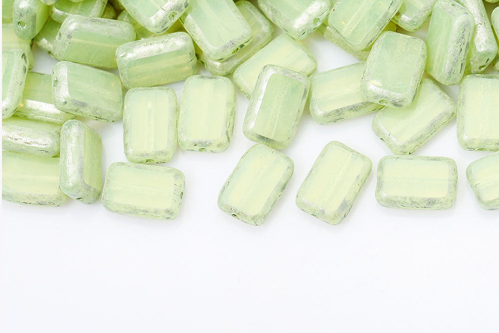 Rectangle 12×8mm Opal Amber Silver Finish 1-Hole Czech Beads