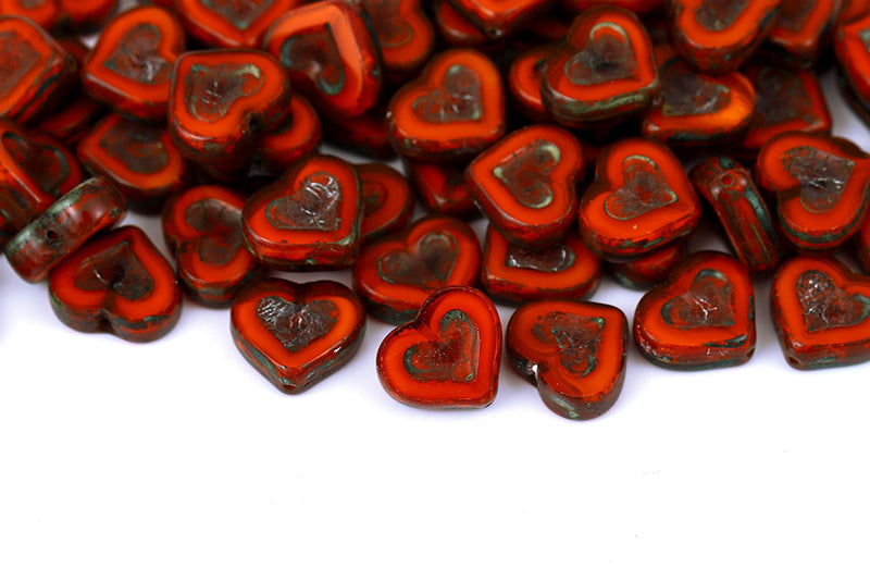 Heart 14×12mm Opal Dark Orange Travertin 1-Hole Czech Beads