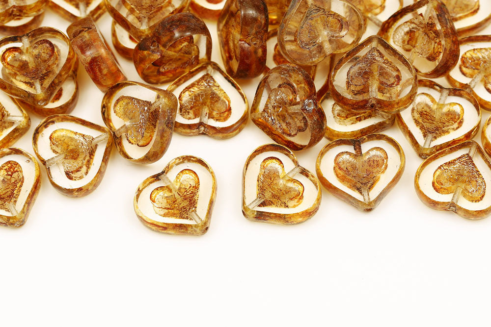 Heart 14×12mm Crystal Travertine 1-Hole Czech Beads