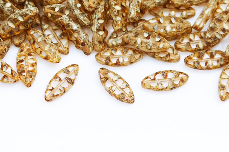 Serrated 18×7mm Crystal Travertin Jonquil Finish 1-Hole Czech Beads