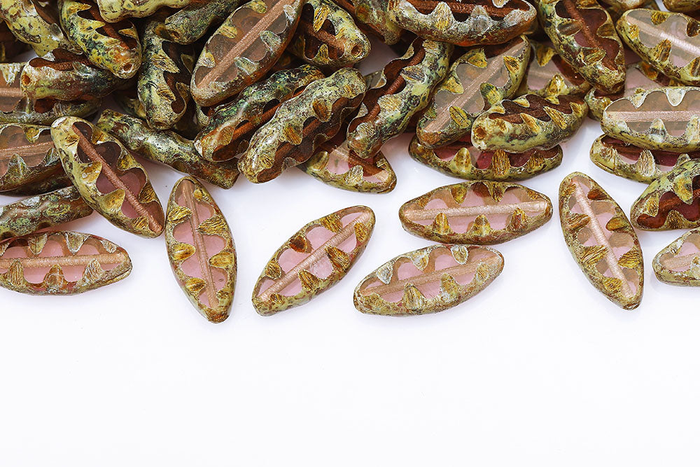 Serrated 18×7mm Lt.Amethyst Travertin 1-Hole Czech Beads