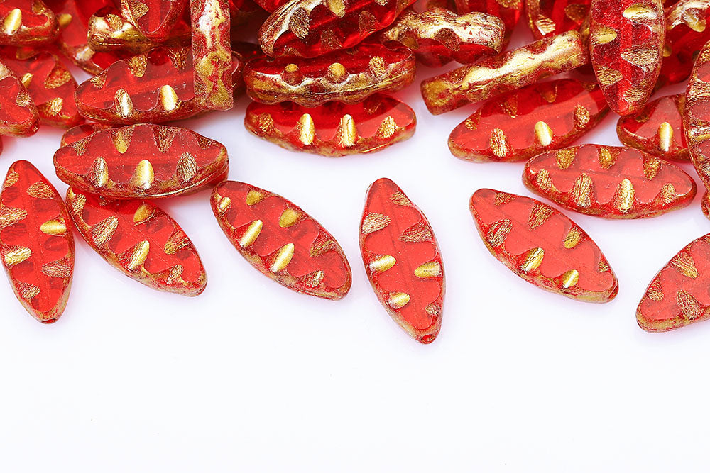 Serrated 18×7mm Siam Gold Finish 1-Hole Czech Beads