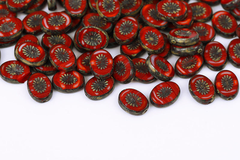 Kiwi 14×10mm Opal Red White Travertin 1-Hole Czech Beads