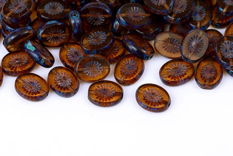 Kiwi 14×10mm Smoked Topaz Travertin 1-Hole Czech Beads