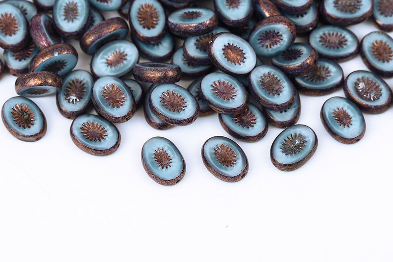 Kiwi 14×10mm Opal Silk Aqua Violet Luster 1-Hole Czech Beads