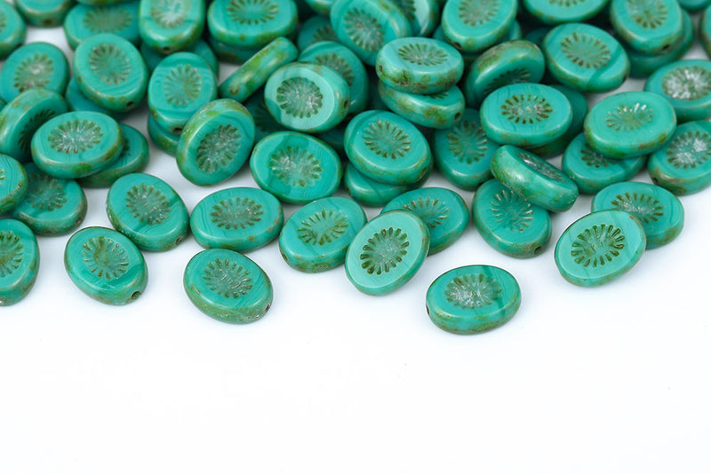 Kiwi 14×10mm Turquoise Green Travertin 1-Hole Czech Beads