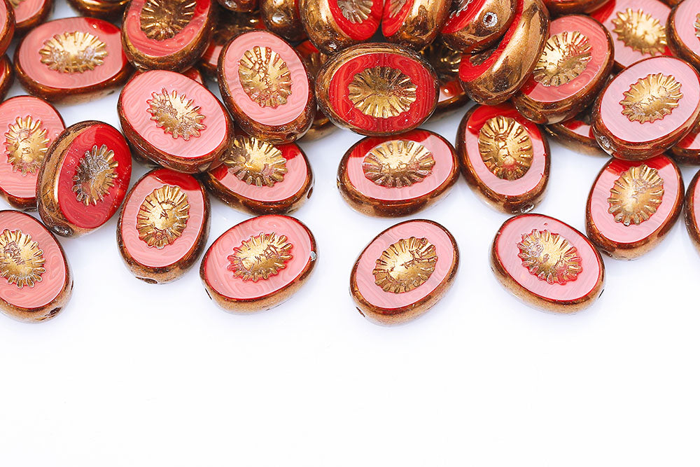 Kiwi 14×10mm Opal Red Violet Luster 1-Hole Czech Beads