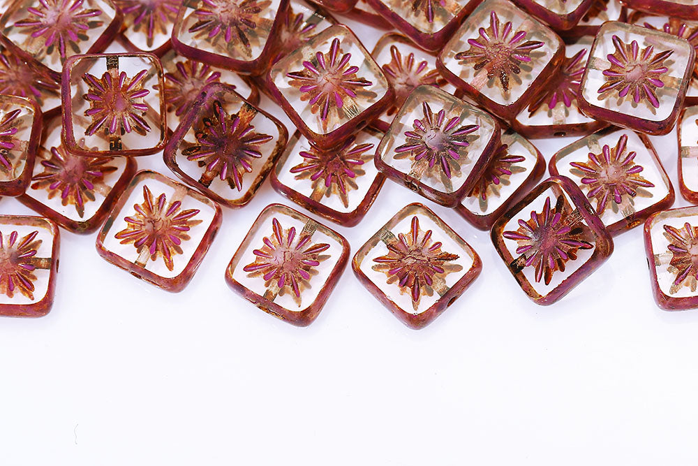 Squared Kiwi 10×10mm Crystal Travertine Brown Finish 1-Hole Czech Beads