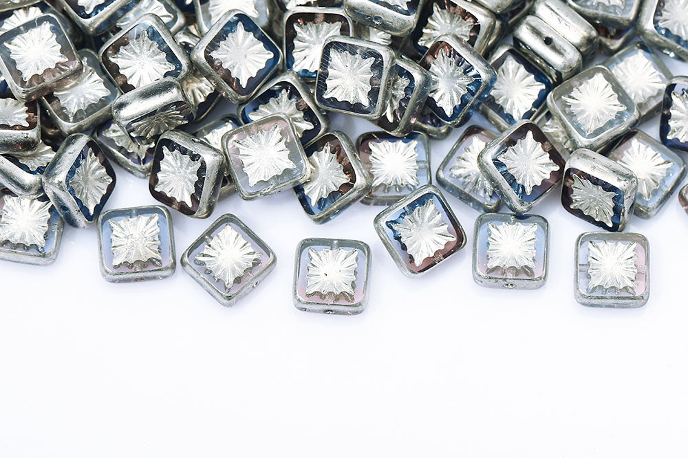 Squared Kiwi 10×10mm Amethyst Sapphire Mixed Labrador 1-Hole Czech Beads