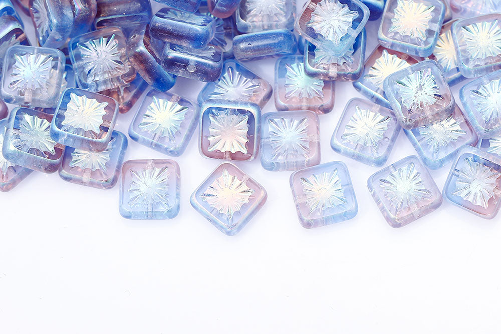 Squared Kiwi 10×10mm Amethyst Sapphire Mixed AB Full 1-Hole Czech Beads