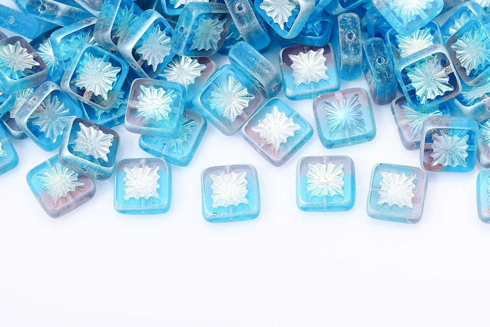 Squared Kiwi 10×10mm Amethyst Aqua Mixed AB Full 1-Hole Czech Beads