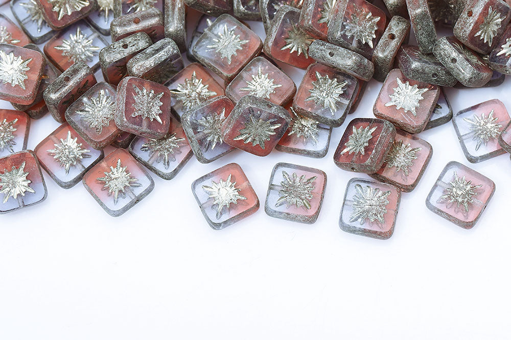 Squared Kiwi 10×10mm Violet Pink Mixed Labrador 1-Hole Czech Beads