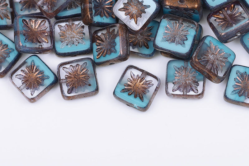 Squared Kiwi 10×10mm Crystal Blue Mixed Violet Luster 1-Hole Czech Beads