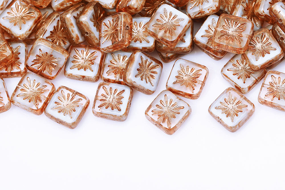 Squared Kiwi 10×10mm Crystal Blue Mixed Copper Finish 1-Hole Czech Beads