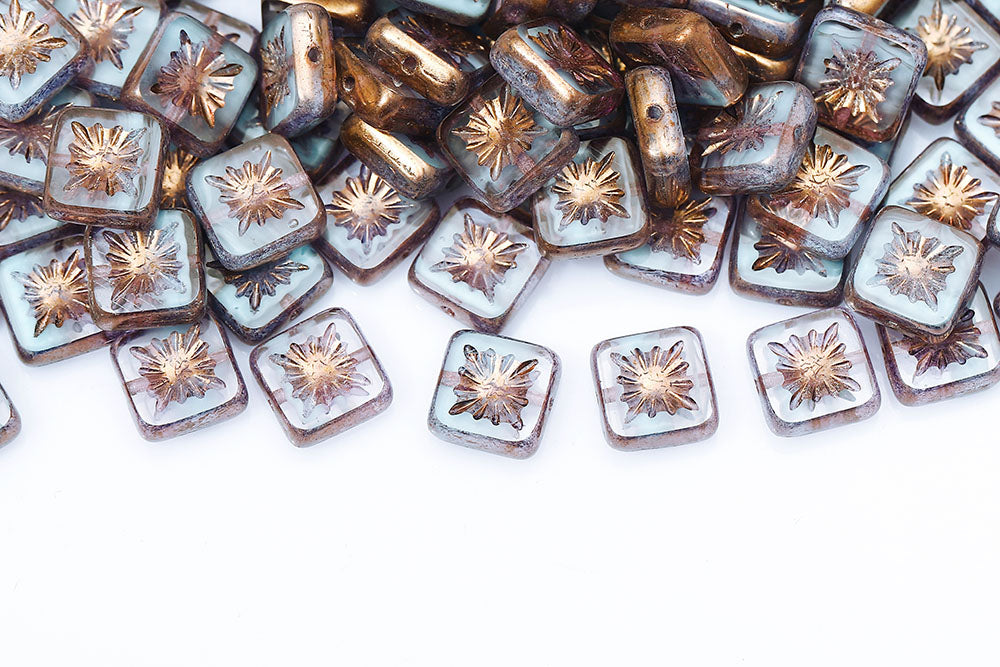 Squared Kiwi 10×10mm Crystal Aqua Mixed Violet Luster 1-Hole Czech Beads