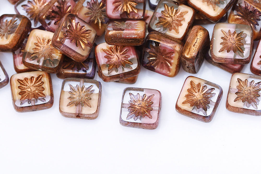 Squared Kiwi 10×10mm Crystal Pink Mixed Violet Luster 1-Hole Czech Beads