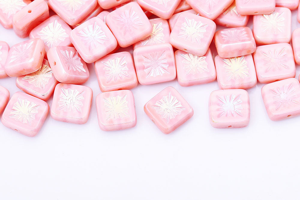 Squared Kiwi 10×10mm Opaque AB Full 1-Hole Czech Beads