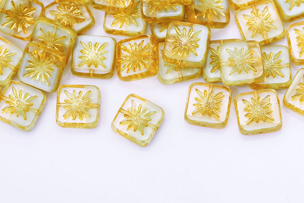 Squared Kiwi 10×10mm Crystal Blue Mixed Gold Finish 1-Hole Czech Beads