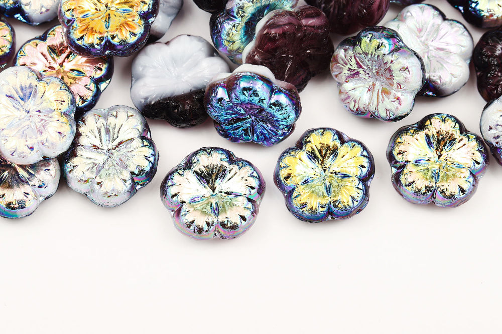 Bombax Flowers 17mm Crystal Deep Tanzanite Mixed AB 1-Hole Czech Beads