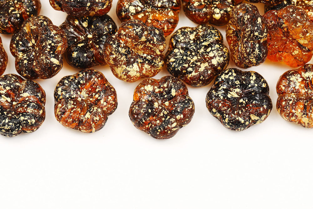 Bombax Flowers 17mm Topaz Sandwich Gold Splash 1-Hole Czech Beads